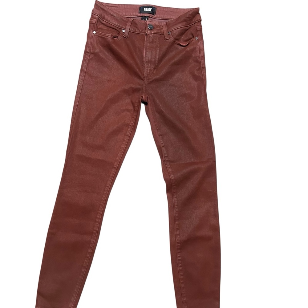 PAIGE Hoxton 27 High Waist Ankle Skinny Coated Jeans Burgundy Dust Luxe